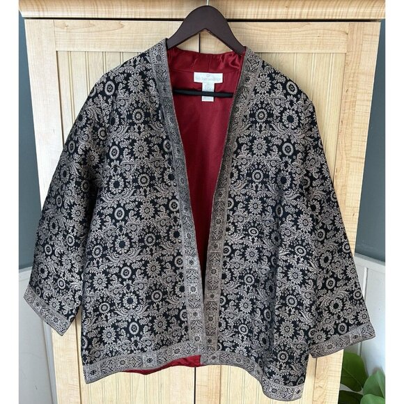 Soft Surroundings Jackets & Blazers - Soft Surroundings Jacquard Pattern Kimono Black Gold Open Jacket Size Large